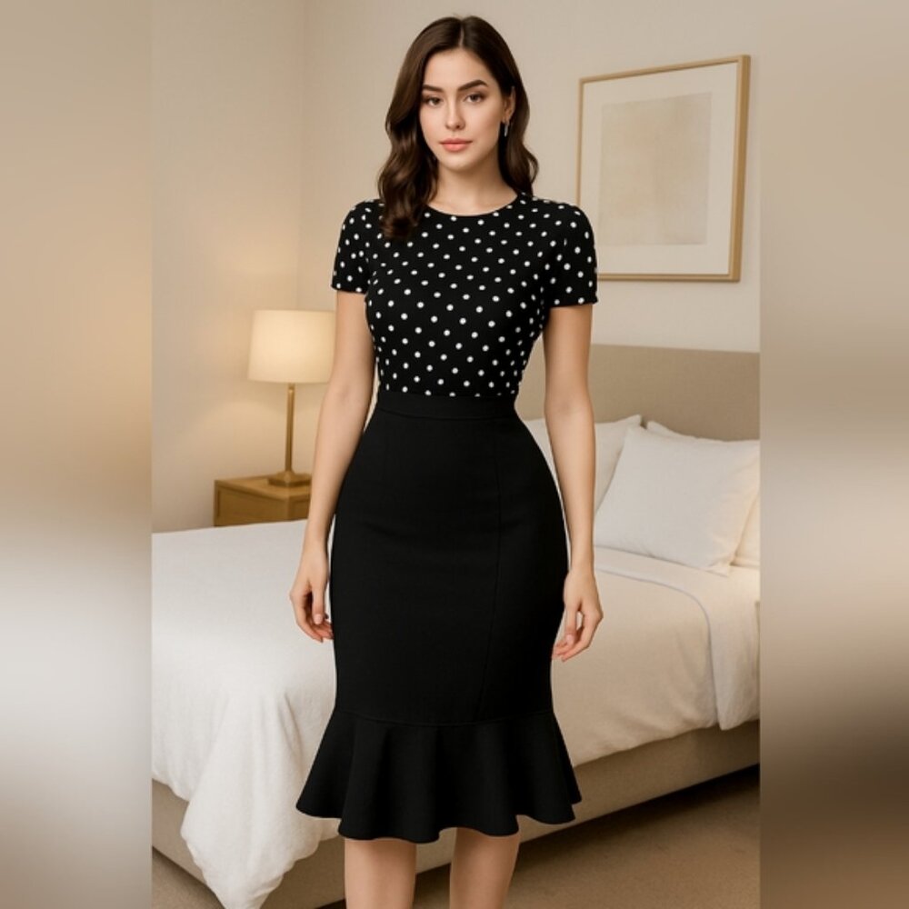 RENA LANGE Solid Black Ruffled Skirt Size 16